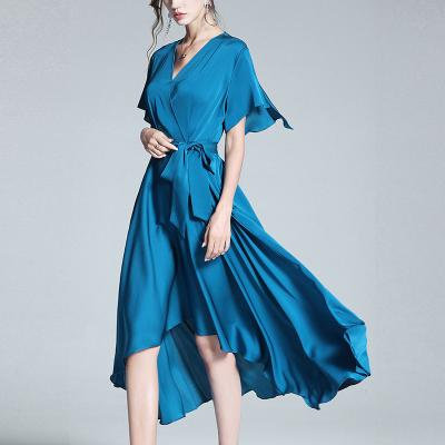 China Anti-Static Haute couture satin dresses women elegant high quality silk women ladies elegant modest evening dress for sale