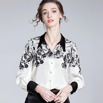 China Anti-pilling 2023 women blouse fashion silk shirts for women haute couture printed designer blouse for sale