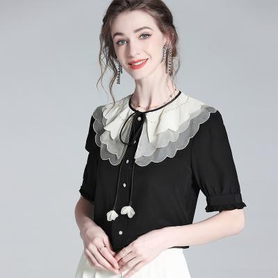 China Anti-pilling Hot Selling blouse korea style mulberry silk top for women crepe de chine women blouses elegant tops for sale