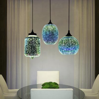 China Hot Sale 3D LED Pendant Light Colorful Firework Indoor Lighting Glass Hanging Lamp for sale