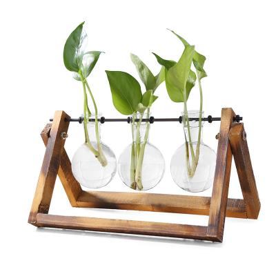 China Europe Glass and Wood Mini Table Greenhouse Planter Vase Desktop Plant for sale