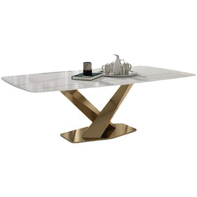 China 2021 foldable new tavolo and metal leg rectangular italian marmore mesa dining table marble top set for sale