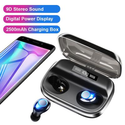 China In-Ear Tws Tooth 5.0 Wireless Blue Headphones Bluetooth Earbuds LED Display 2500mAh Power Bank And Microphone Headphones Set for sale