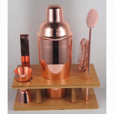 China Sustainable 25oz Stainless Steel Bartender Kit Travel Cocktail Making Bar Set Shaker Set With Stand for sale