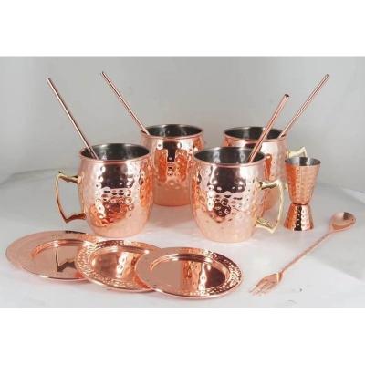 China Moscow Mule Mug 100% Viable Solid Hammered Copper Plated Mug Set 4 Gift Custom Logo Stainless Steel Moscow Mule Mug for sale