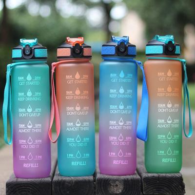 China Eco Friendly Wholesale Viable Tritan Plastic Water Bottle with Straw Motivational Water Bottles 32oz 1000ml for sale