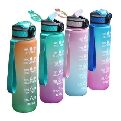 China Sustainable Eco-Friendly Tritan Plastic Water Bottle With Straw Motivational Time Marker Trtian Water Bottle 32oz 1000ml for sale