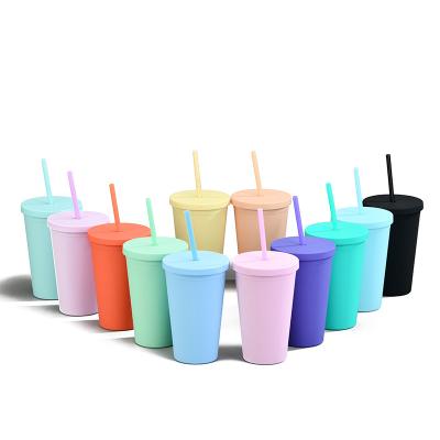 China Sustainable MEDO 16oz Colored Acrylic Reusable Cups With Lids And Straws Double Wall Matte Plastic Bulk Tumblers for sale