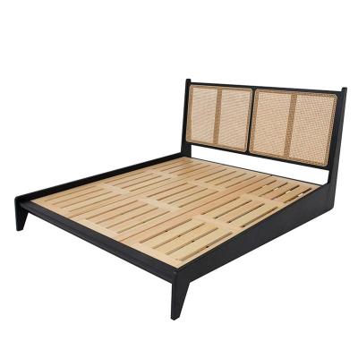 China Hotel Nordic Adjustable High End Bedroom Guest Room Style Solid Wooden Cane Double Bed Log Rattan (Others) Furniture for sale