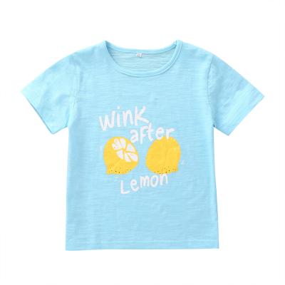 China Viable Cute Light Color Sky Blue Lemon Cartoon Printed Safari Style Cotton Summer Kids Boy 100% Breathable T-Shirt for sale