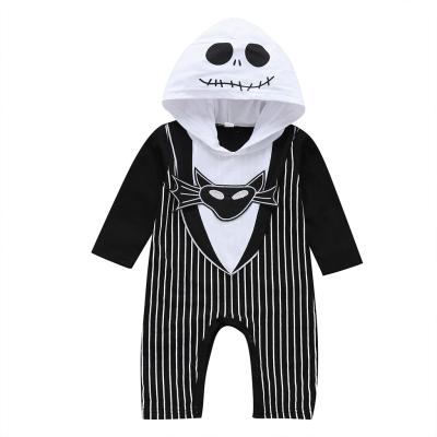 China Cotton Festival Style Halloween Costume Full Black White Stripe Sleeve Cotton Knitted Autumn Baby Boy Hooded Crawling Suit for sale