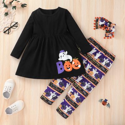 China Loose version 2pcs set Halloween girl sale top waist dress shirt children clothing casual warm quality cotton for sale