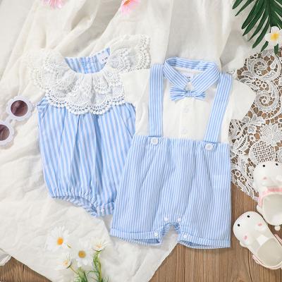 China 2021 summer hot sale design soft shorts cotton sleeveless newborn snap button cotton summer sky blue rompers for sale