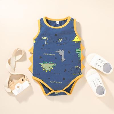 China 100% cute baby boy triangle jumpsuit design knitted summer new cotton pattern dinosaur short pattern cute jumpsuit for sale