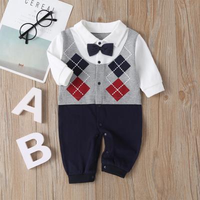 China Gentleman Jumpsuit High Recommend Hot Sale Autumn England Style Cotton Knitted Fake 2pcs Baby Rompers Clothes For Newborn Boy for sale