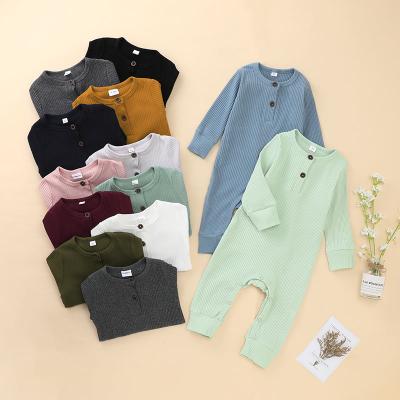 China Soft Comfortable Baby Boys Anti-Pilling Cotton Rompers Long Sleeve Rompers Round Neck Solid One Piece Overalls for sale