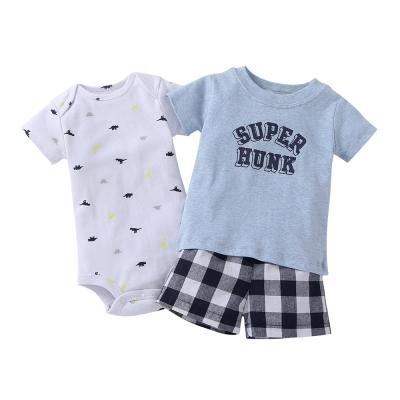 China Anti-Static Design Anti-Static Casual Cotton Sleeve Shorts Summer Style OEM England Baby Boy Clothes Matching 3-Piece Set For 3-24 Months for sale