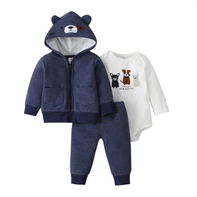 China Anti-static Cute Puppy Style Fashion Suit 3pcs Hooded Baby Matching Clothes Cotton Set Infant Clothes for sale