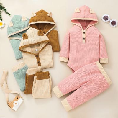 China Breathable Newborn Baby Pajamas Sets Waffle Summer Short Sleeve Knitted Cotton Tops Boys Girls Outfits 2 Pieces Baby Clothing for sale