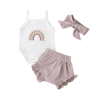 China Casual Ready to Ship Cotton Top Babies Summer Suit Sun Cartoon Sleeveless 2pcs Matching Clothing Sets for sale