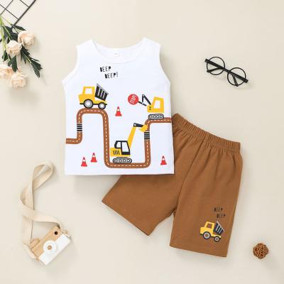 China ENGLAND STYLE cartoon sleeveless tank tops cute printed summer 2pcs clothes boy kids casual clothes set set for sale