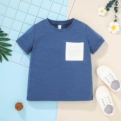 China Fashion Design Baby Boy Shirt OEM Breathable Shorts Sleeve Cotton Summer Blue Breathable Kids Clothing for sale