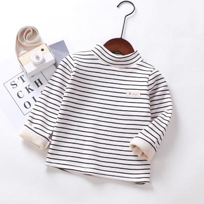 China Breathable Korean Design Turtle Neck Half Stripe Pattern Soft Warm Long Sleeve Shirt Fashion Unisex Baby Clothes for sale