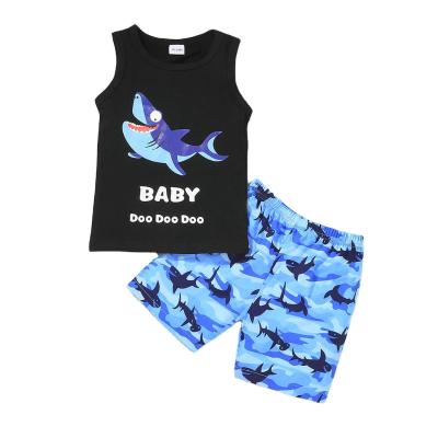 China ENGLAND STYLE in DOO DOO Cartoon Shark Pattern Kids BABY Boy Cute Pants Suit Summer Sale for sale