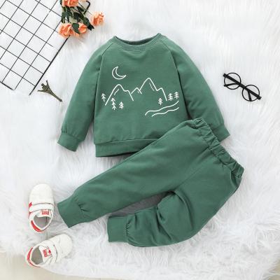 China 95% Cotton Long Sleeve Baby Clothes Set Green Color Kids Clothing 2pcs Print Pants Suit Children Wear Set for sale