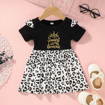 China High Quality Breathable Casual Daily Kids Clothes Summer Cotton Knitted Letter Printed Short Sleeve Baby Dress For 1-4 Years for sale