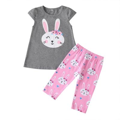 China RTS Bunny Breathable Cotton Baby Girls Daily Wear Kids Lounge Wear Pajamas Casual 2 Piece Set for sale