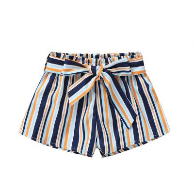 China Sustainable Low Price Wholesale Belts Vertical Striped Girls Summer Elastic Waist Shorts Summer Pants for sale