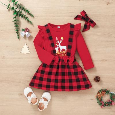 China Polyester/Cotton Christmas Girl Clothing Set Child Wear Designer Clothes 2 Piece Skirt Set Autumn Baby Clothing for sale