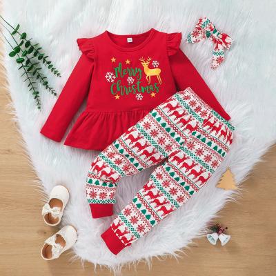 China 2021 Polyester / Cotton Christmas Girl Clothing Set Kids Clothing Designer Clothes 2 Piece Pants Set Baby Pajamas for sale