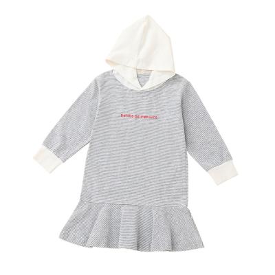 China Simplicity Design Casual Girl Kids Clothing Cotton Knitted Hooded Autumn Breathable Midi Length Fishtail Dress for sale