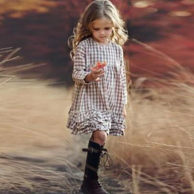 China OEM High Quality Pleated Dress Long Sleeve Washable Casual Plaid Style Elegant Teenage Kids Spring/Fall A Line Clothing for sale