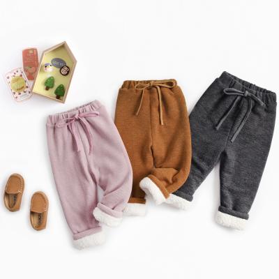 China American Style Breathable Rib Cotton Fleece Lining Unisex Baby Pants Quality Winter Clothes Newborn Full Length Pants for sale