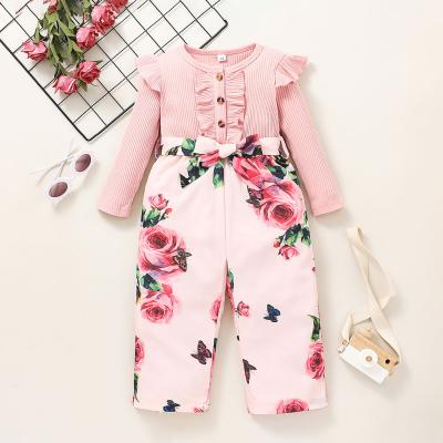 China New Long Sleeve Baby Overalls Quality Floral Children's Clothing Biggest Girl's Breathable Children's Clothing for sale