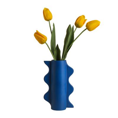 China CLASSIC Dark Blue Home Living Room Arrangement Flower Vase Ceramic Decor Vase for sale