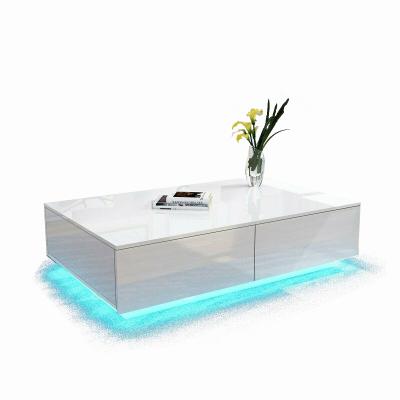 China (Size)Adjustable RGB LED High Gloss Coffee Table With Drawers Storage Sofa Side End Modern Table for sale