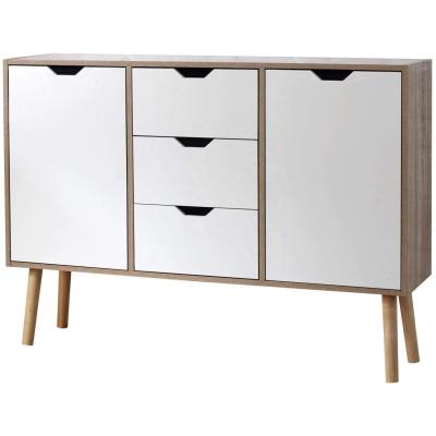 China (Other)Adjustable Modern Living White Wooden 2 Doors 3 Drawer Sideboard Storage With Wooden Leg for sale