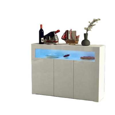 China Adjustable Modern Living LED 3 Doors (Other) White Wood High Gloss Sideboard With RGB Light for sale