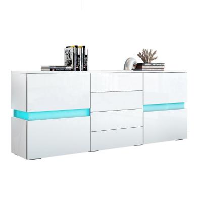 China Large LED 2 Doors 4 Drawers White Wood High Gloss Sideboard (The Other) Modern Living Adjustable With RGB Light for sale