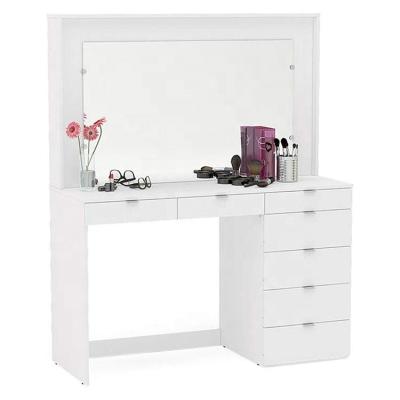 China Large 7 Drawer Foldable Modern Wide White Mirrored Wooden Vanity Makeup Table for sale