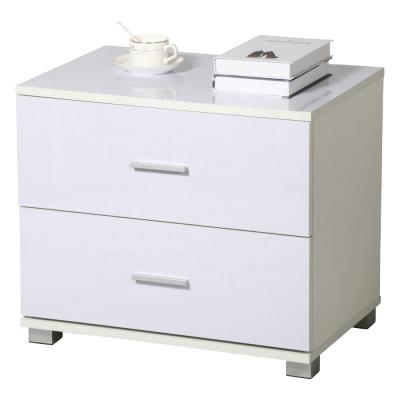 China (Other) Small Adjustable Wooden MDF Bedside Table 2 Drawers White Nightstand for sale