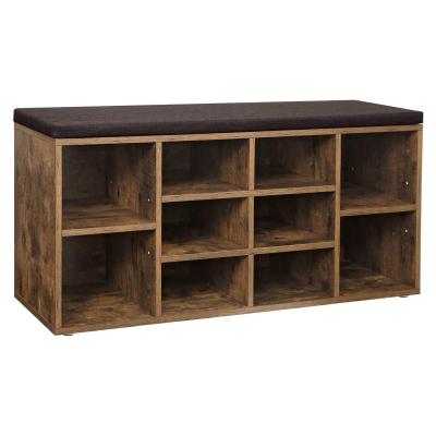 China Modern Living Room Industrial Rustic Wooden 10 Cubes Wooden Shoe Storage Bench Convertible With Fabric Cushion for sale