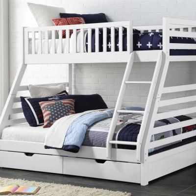 China Convertible Sleeper Kids Bedroom Furniture White Solid Wood Triple Bunk Bed With 2 Drawers for sale