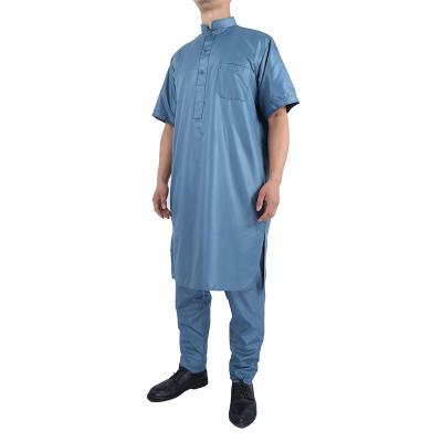 China Hometextile Short Sleeve Two Piece Set Malaysian Long Dress Men Arabic Style Clothing Set for sale