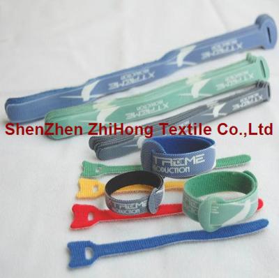 China Logo printed ultra thin back to back self gripping hook and loop cord wrap for sale