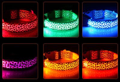 China leopard print dog cat safety LED light glow flashing pet collar for sale